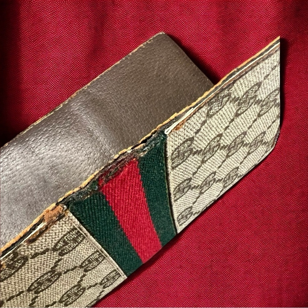 70’s Gucci Red & Green Stripe on Beige Gucci Logo Coated Canvas & Brown Leather - Picture 12 of 14
